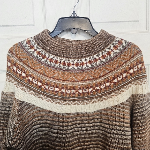 Vintage 60s/70s Fair Isle Mock Neck Turtleneck Striped Sweater Wool Blend - Picture 3 of 8